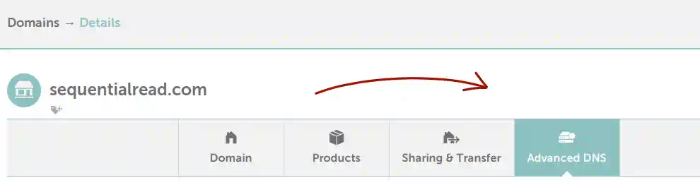 the 'Advanced DNS' tab on the namecheap administration panel